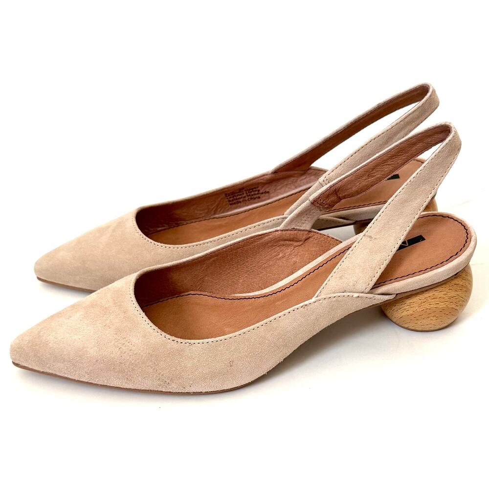 Matiko Anthropologie Heeled Suede Slingback Heel Peach Tan Size 36 US 5.5-6 NEW
